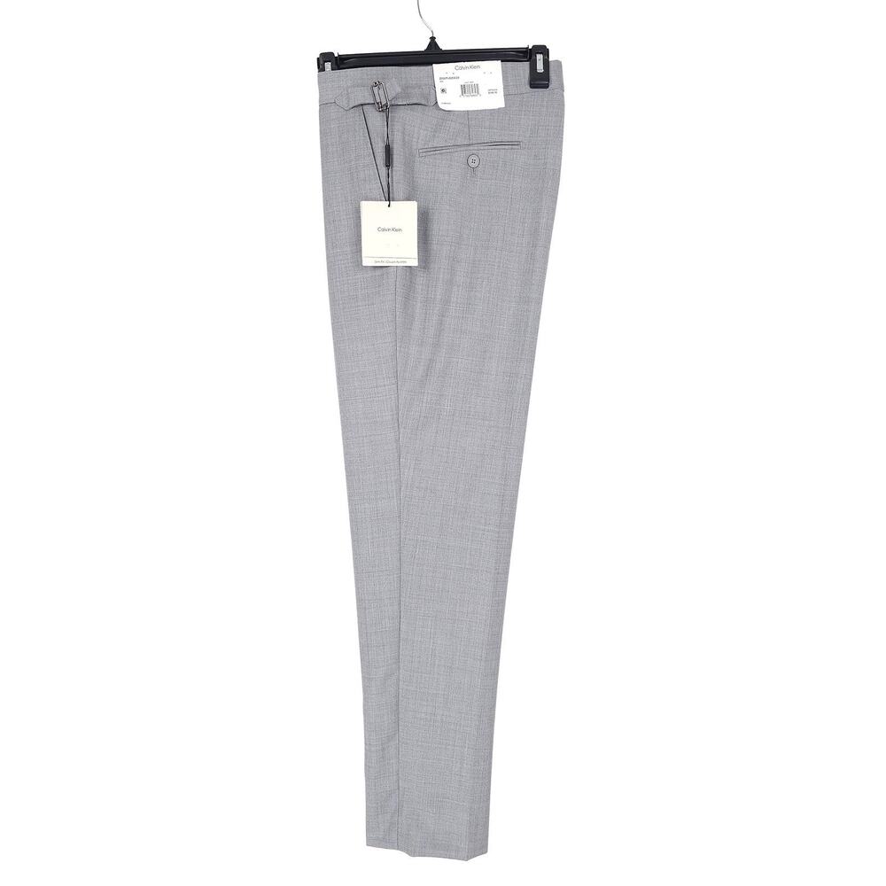 Calvin Klein Mens Slim Fit Wool Dress Pants 40x30 Light Grey Solid Pleated NWT - Picture 3 of 13
